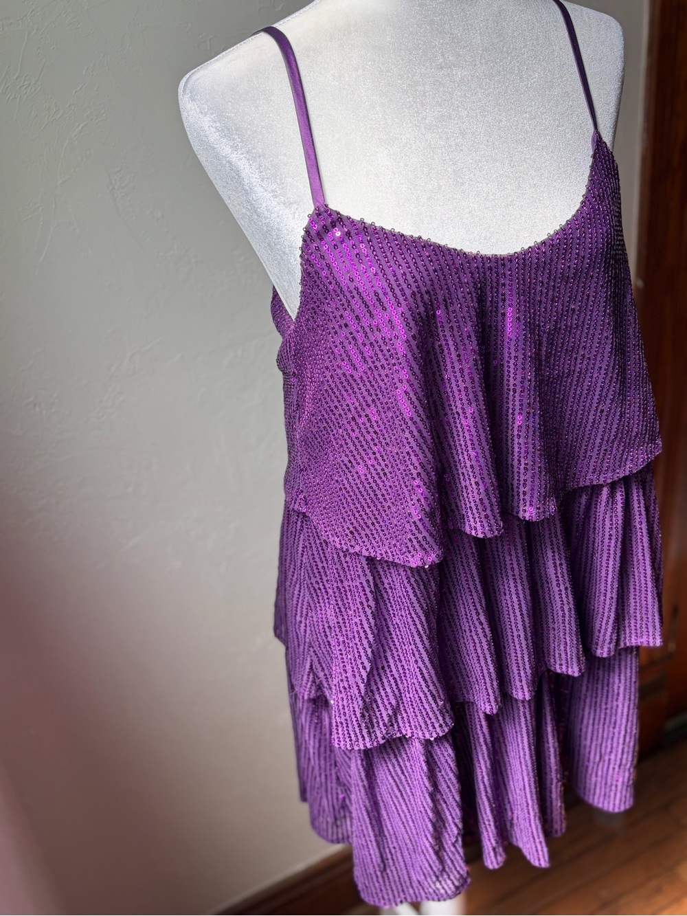 Fansi Nova Purple Sequin Tiered Party Dress Layered Cocktail Dress M - Picture 4 of 9